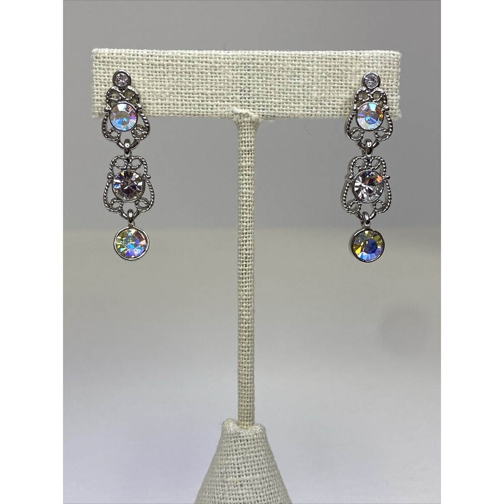 Kirks Folly AB Crystal Silver Tone Dangle Pierced Earrings